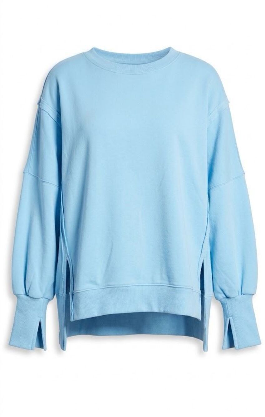 #2055. Peach Love CA Light Blue Oversized Cozy French Terry High-Low Sweatshirt